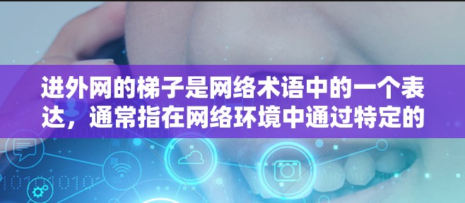 进外网的梯子是网络术语中的一个表达,通常指在网络环境中通过特定的工具或技术,获取外网的数据、信息或资源。在实际应用中,梯子可能涉及多个方面,具体含义可能因上下文而异。以下是一些可能的解释
